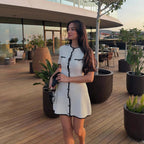 Flowering Girl Women white knitted short-sleeved button-down mini dress