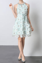 Flowering Girl Women chloe rhinestone 3d flower mini dress in mint