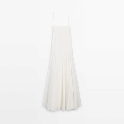 white off-shoulder drape long slip dress