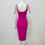 Flowering Girl Women CRYSTAL BANDAGE MIDI DRESS IN HOT PINK