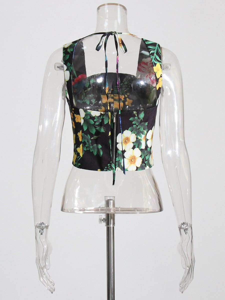 Flowering Girl Women Flower Print Two Pieces Set