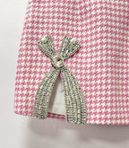 Helen Embellished Checked Wool-Blend Blazer Set In Pink