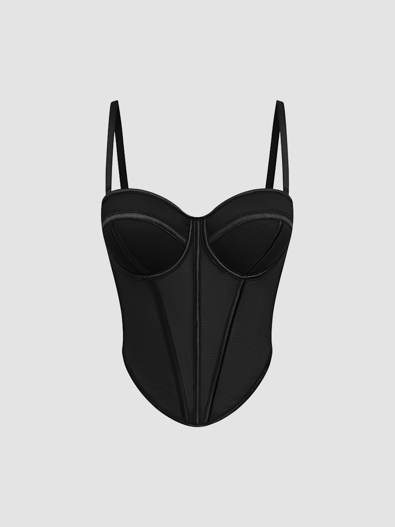 Calista Skin Tone, Fishbone Sexy Mesh Strapless Backless Color-Blocked Waist-Cinching Top