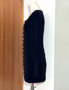 tina Cinched Waist Square Neck Long Sleeve Velvet Mini Dress in black
