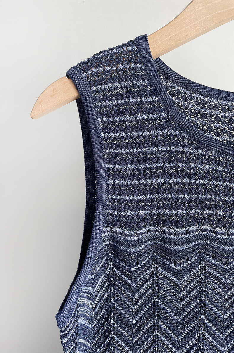 hollow striped sleeveless knit midi dress in Royal Blue