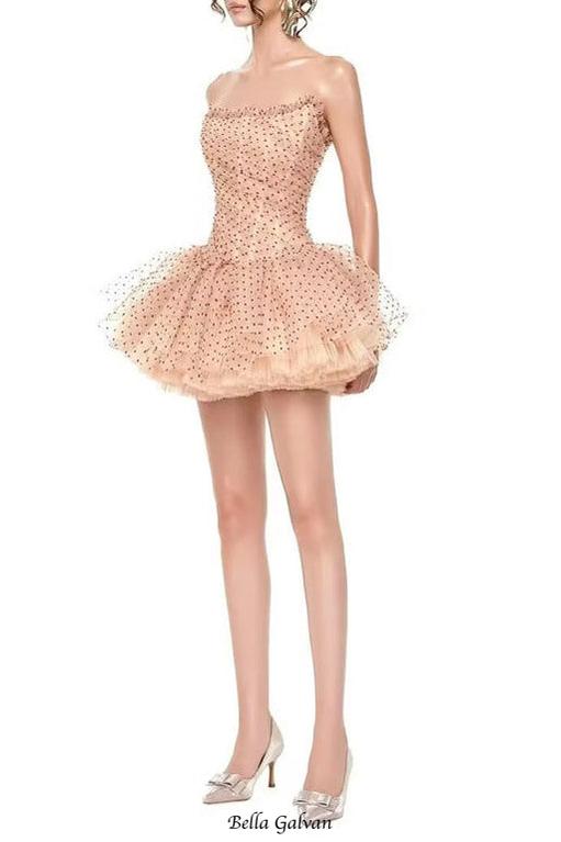Flowering Girl Women venus Strapless polka dot mesh tulle mini dress - brown