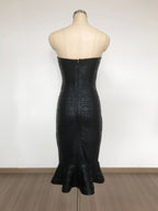 eudora off shoulder bodycon fishtail hem midi dress in black