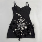 hedy Rhinestone Feather Bandage Strappy mini Dress - black