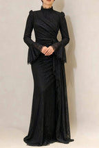Flowering Girl Women victoria Long lantern sleevelace-trim maxi dress - black