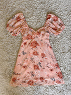 Flowering Girl Women floral bow tie backless lantern sleeves dress