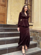 Flowering Girl Women brown Long Sleeve Long Skirt Set