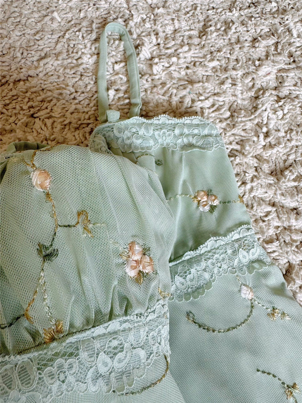 Floral Embroidery Lace Trim Mesh Cami Top