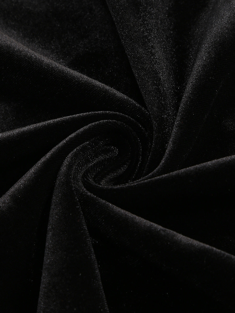Flowering Girl Women velvet crystal embellished maxi dress in black