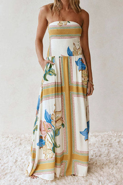 Loose linen sleeveless strapless maxi dress
