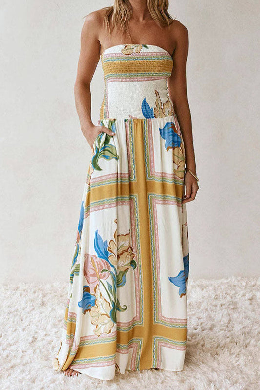 Loose linen sleeveless strapless maxi dress