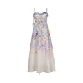 Pastel Floral Print Spaghetti Strap Midi Dress With 3D Flower Appliqués