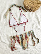 Flowering Girl Women vintage wave stripe halter swimsuit