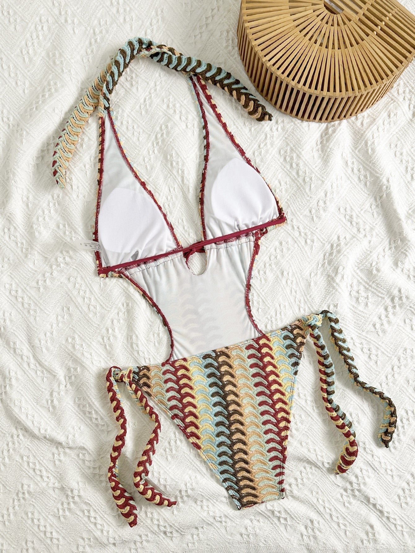 Flowering Girl Women vintage wave stripe halter swimsuit