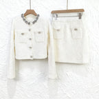 Flowering Girl Women Alisa Diamond-Embellished Tweed Cardigan Skirt Set In White