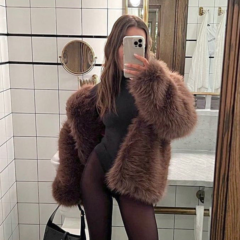 Flowering Girl Women suit collar imitation fox fur coat