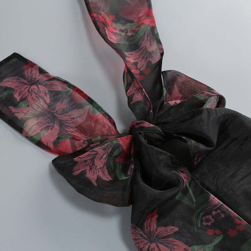 georgia floral print halter ruffle Maxi Dress in black