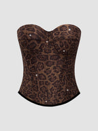 Calista Brown European And American Style Leopard Print Velvet Strapless Camisole