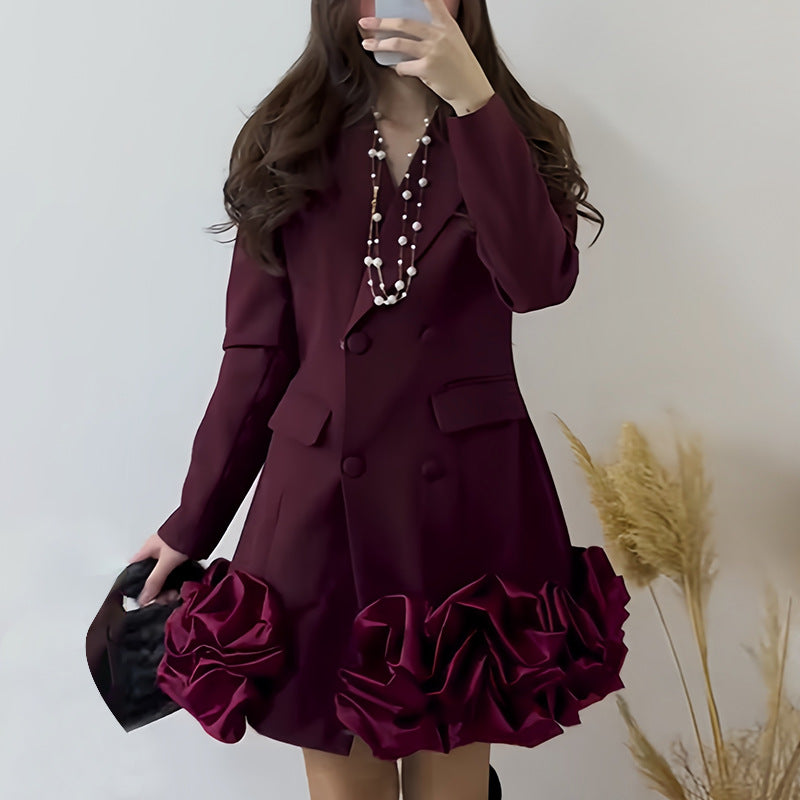 Flowering Girl Women 3D flower patchwork blazer dress
