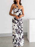 Flowering Girl Women black and white contrasting abstract pattern side slit waistless dress