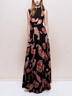 Black Printed  V-Neck Sleeveless Maxi Dress