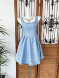 Beaded Square Neck Retro Jacquard Bow Strap Waist A-Line Mini Dress