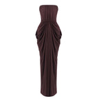 Simona Pleated Crepe Jersey Strapless Gown In Brown