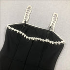 Flowering Girl Women pearl embellished strap mini dress in black