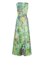 Green Flower Sleeveless Large Swing Maxi Dress