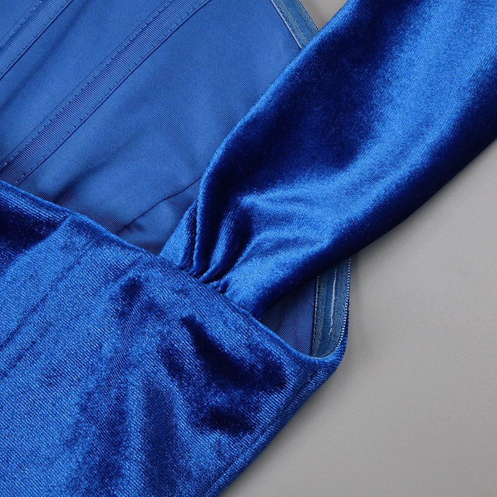 Flowering Girl Women josephine off-shoulder velvet sash gown in blue