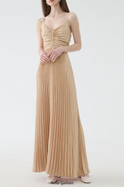 deborah pleated slip maxi dress in apricot