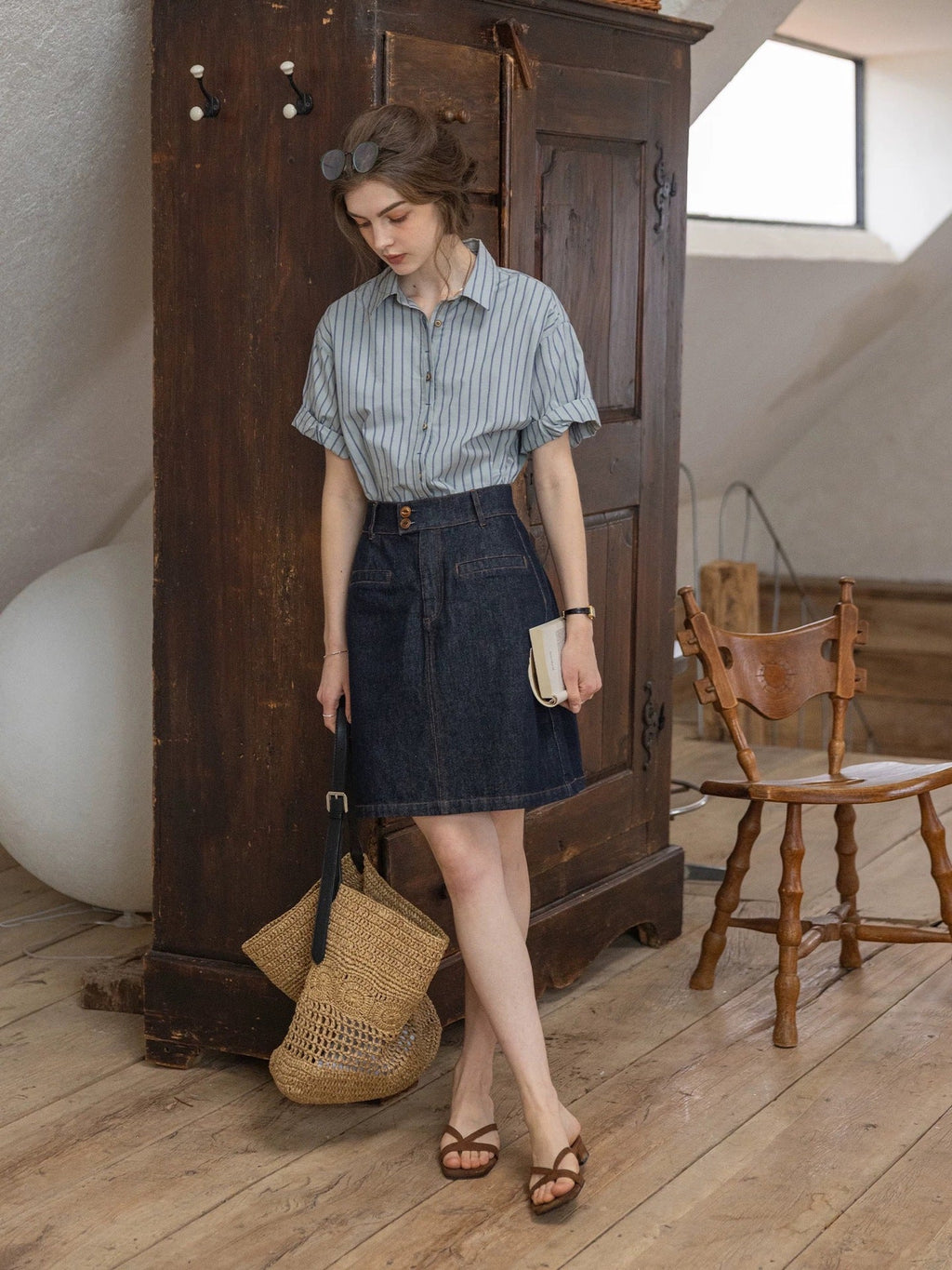 Flowering Girl Women cotton dark striped color-block patchwork shirt