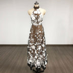 alyssa black Halter Floral Embroidered Midi Dress