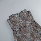 Shnovia Blue Strapless Embroidered Lace Maxi Dress With Gloves