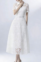 Lace Collared Belted Midi Dress