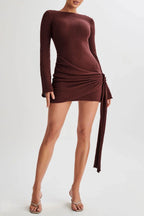 Flowering Girl Women brown long sleeve knitted mini dress