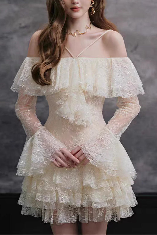 Flowering Girl Women Elisha Off Shoulder Lace Ruffle Mini Dress