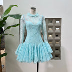 blue  Embroidered Flared Mini Dress
