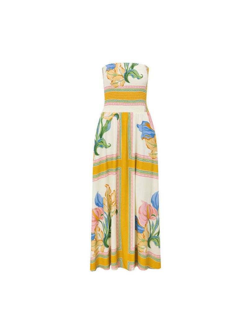 Flowering Girl Women Loose linen sleeveless strapless maxi dress
