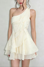 Flowering Girl Women evelyn One-shoulder layered ruffle mini dress - apricot