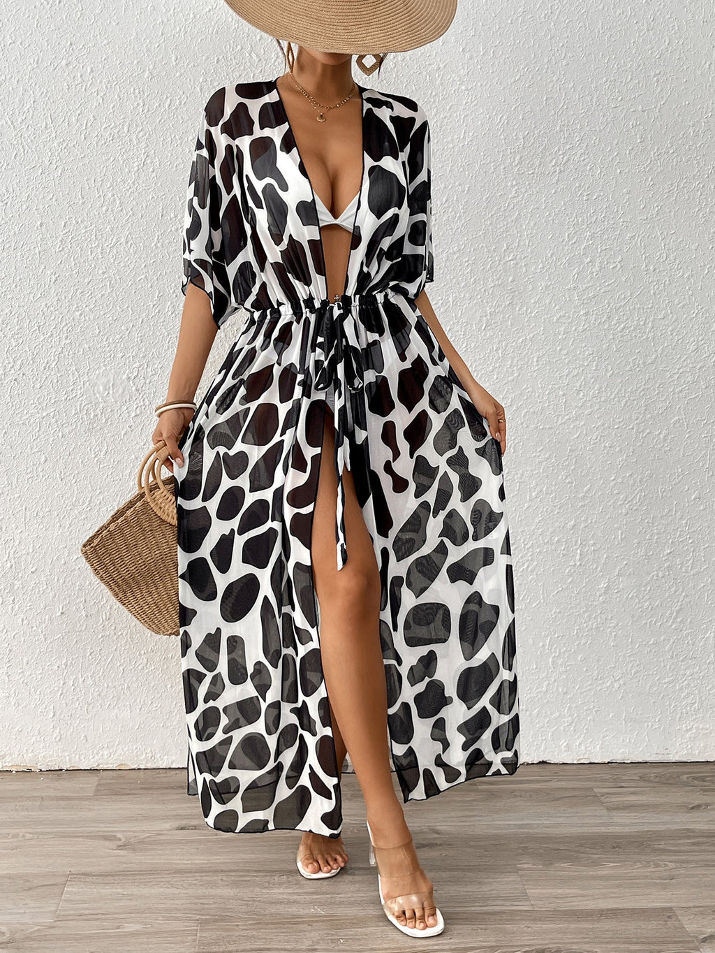 Belinda Bikini Cover-Up Cardigan Beach Loose Style——Black And White