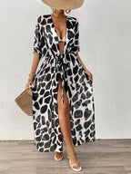 Belinda Bikini Cover-Up Cardigan Beach Loose Style——Black And White