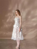 Flowering Girl Women anna crystal floral embroidery midi dress in white