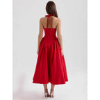 Flowering Girl Women Halter Deep V Flared Maxi Dress