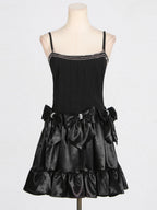 Flowering Girl Women Diamond bow mini dress in black