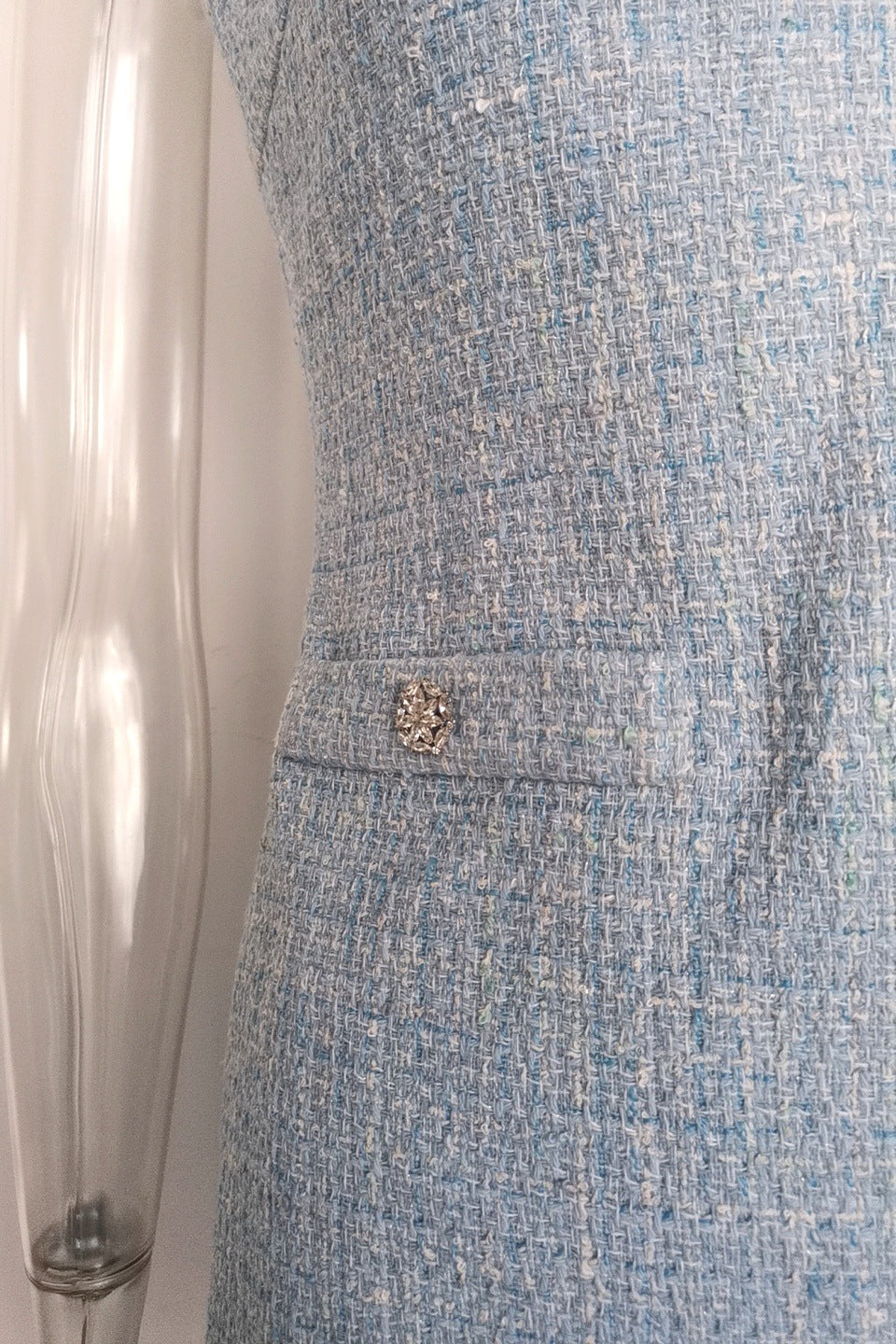 Flowering Girl Women Halter Neck Tweed Vest Mini Dress In Blue